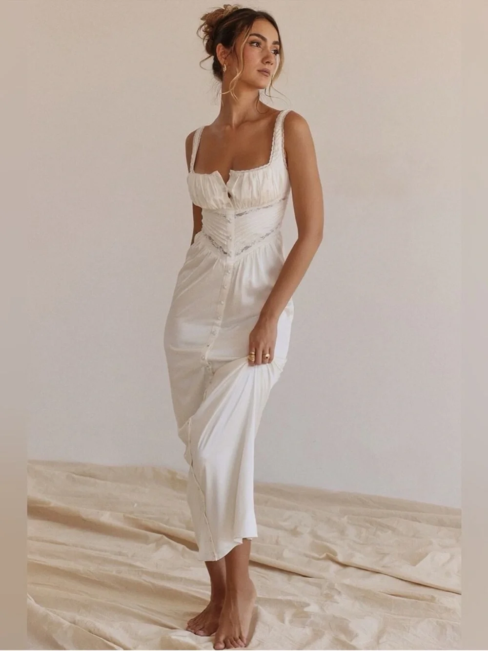 House of CB Illiana Ivory Real Silk Maxi Dress XS